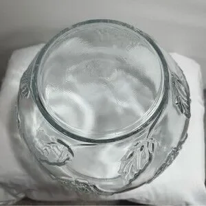 Punch Fruit Bowl Glass Clear Embossed Rose Design Party/Holiday Décor