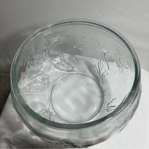 Punch Fruit Bowl Glass Clear Embossed Rose Design Party/Holiday Décor