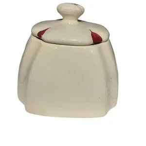 Purinton Slip Ware Handpaint Pottery Ivy Red Blossom Canister W/Lid VTG 1940s US