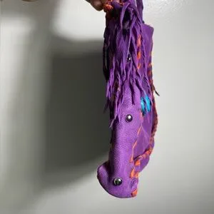 Purple Dearskin Leather Medicine Crossbody Bag With Orange And Blue Accents