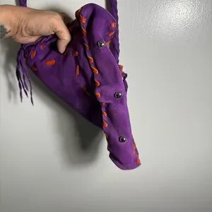 Purple Dearskin Leather Medicine Crossbody Bag With Orange And Blue Accents