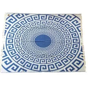 Qoutà Organic Hellenic Cotton Athens Greek Blue And White Blanket With Fringe