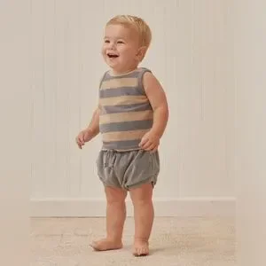 Quincey Mae Organic Cotton Terry Cloth Striped Tank Top + Bloomer Grey blue