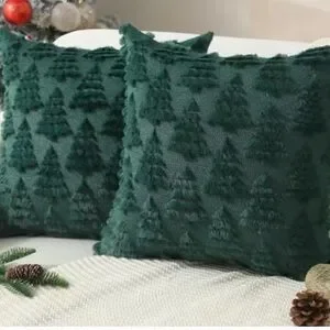 Rachel Zoe Christmas Tree Pillow Covers Set Of 2 18” X 18” Soft Plush Faux Fur