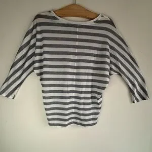 Rachel Zoe Gray And White Striped 3/4 Sleeve Blouse Size S