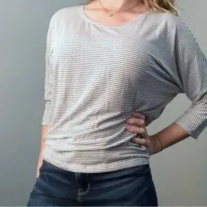 Rachel Zoe Gray and White Striped 3/4 Sleeve Blouse Size S
