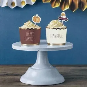 Rae Dunn 12 Piece Fall “Happy Harvest & Thankful” Cupcake Liners & Picks NIB