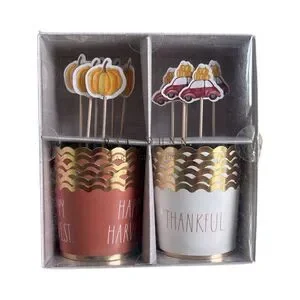 Rae Dunn 12 Piece Fall “Happy Harvest & Thankful” Cupcake Liners & Picks NIB