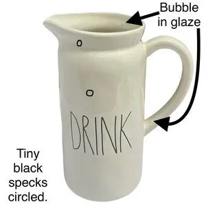 Rae Dunn DRINK Pitcher Creamy White Black Large Letters Dimples NWT 2017 OG