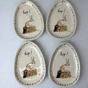Rae Dunn Easter Rabbit Hop Egg Shaped Plates Set Of 4