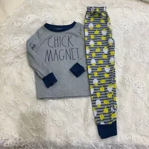 Rae Dunn Gray And Navy Chick Magnet Pajama Set