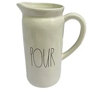 Rae Dunn POUR Pitcher Creamy White Black Large Letters Dimples NWT 2017 OG