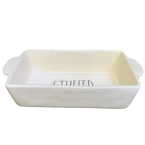 Rae Dunn STUFFED Baking Dish Pan White Black Large Letters Dimples NWT 2017 OG
