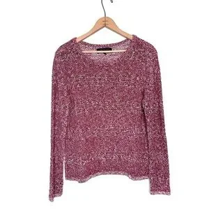 Rag & Bone Cotton Blend Textured Boucle Knit Sweater Red Multi Size Medium