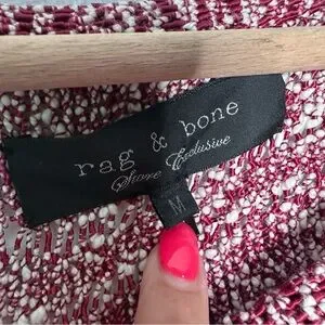 Rag & Bone Cotton Blend Textured Boucle Knit Sweater Red Multi Size Medium