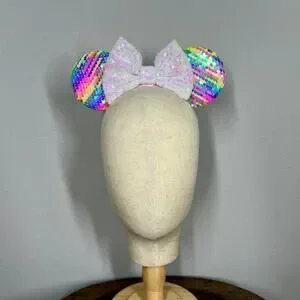 Rainbow Dreams Elastic Minnie Ears Disney-Inspired Adjustable Mouse Ears