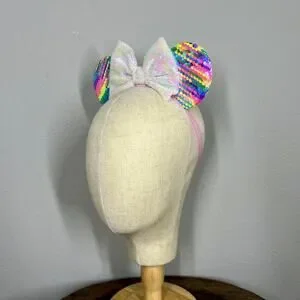 Rainbow Dreams Elastic Minnie Ears Disney-Inspired Adjustable Mouse Ears