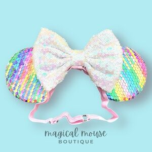 Rainbow Dreams Elastic Minnie Ears Disney-Inspired Adjustable Mouse Ears