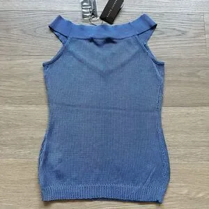 Ralph Lauren Black Label Top Women Small Blue Silk Cold Shoulder