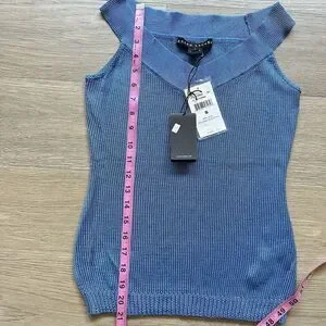 Ralph Lauren Black Label Top Women Small Blue Silk Cold Shoulder