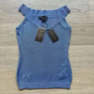 Ralph Lauren Black Label Top Women Small Blue Silk Cold Shoulder