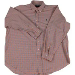 Ralph Lauren Blake Men's XXL Orange Blue Plaid Long Sleeve Button Down Shirt