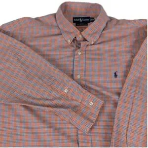 Ralph Lauren Blake Men's XXL Orange Blue Plaid Long Sleeve Button Down Shirt