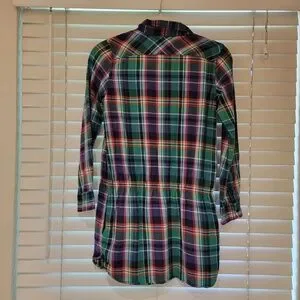 Ralph Lauren Plaid Check Cotton Shirtdress Green Pink Purple Girl 12 Tie Waist