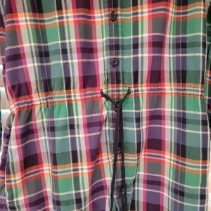 Ralph Lauren Plaid Check Cotton Shirtdress Green Pink Purple Girl 12 Tie Waist