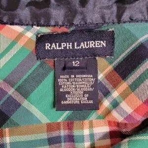 Ralph Lauren Plaid Check Cotton Shirtdress Green Pink Purple Girl 12 Tie Waist