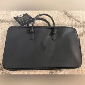 RALPH LAUREN Polo Dark Navy Blue Duffle Faux Leather Weekend Shoulder Bag NEW