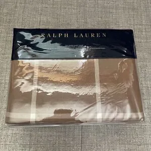 RALPH LAUREN Windowpane Duvet Cover Full Queen Camel Brown NEW Modern Equestrian