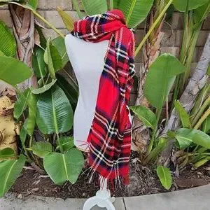 Ralph Lauren Wool Blend Red Tartan Scarf New With Tags