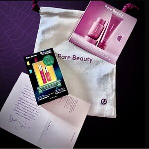 Rare beauty x Only Murders in the Building Mabel Mora's GoTo Duo with bag cards