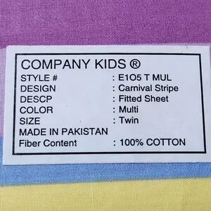 RARE Company Kids Carnival Stripe 2 PC Twin Sheet Set Flat + Fitted 100% Cotton