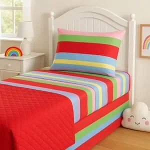RARE Company Kids Carnival Stripe 2 PC Twin Sheet Set Flat + Fitted 100% Cotton