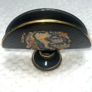 (READ) Ceramic Napkin Holder Made in Greece Handmade 24k Gold Accents