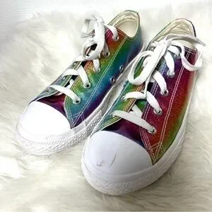 (READ) Converse Youth Girls Rainbow Metallic Shimmery Glitter Size 3