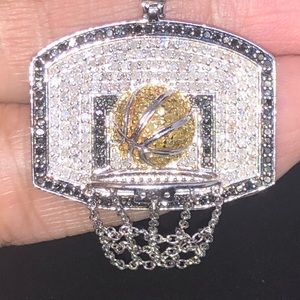 REAL DIAMOND White Gold Basketball Pendant Not CZ