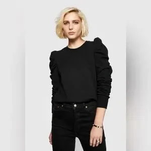 Rebecca Minkoff Janine Black Puff Sleeve Crewneck Sweater Size Small