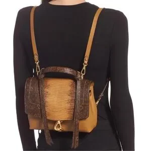 Rebecca Minkoff Stella Medium Convertible Backpack snake print/gold brown