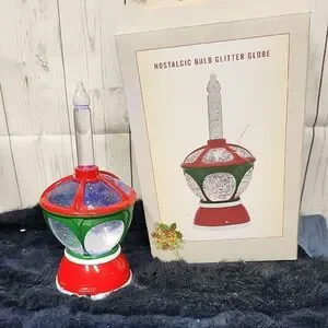Red And Green Glitter Globe Lamp With Faux Candle