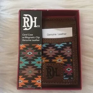 Red Dirt Hat Co Genuine Leather Men’s Southwestern Card Case With Magnetic Clip