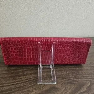 Red Faux-Crocodile Embossed Clutch