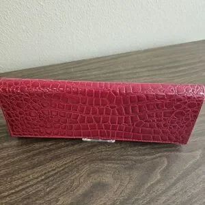 Red Faux-Crocodile Embossed Clutch