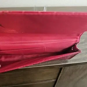 Red Faux-Crocodile Embossed Clutch