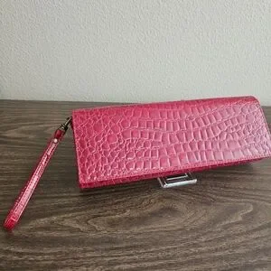 Red Faux-Crocodile Embossed Clutch