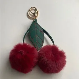 Red Pom Pom Cherry Key Holder / Purse Holder
