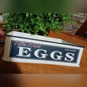Red Shed New Cute Farm Fresh Egg Holder Box Tin Farmhouse