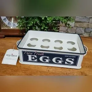 Red Shed New Cute Farm Fresh Egg Holder Box Tin Farmhouse